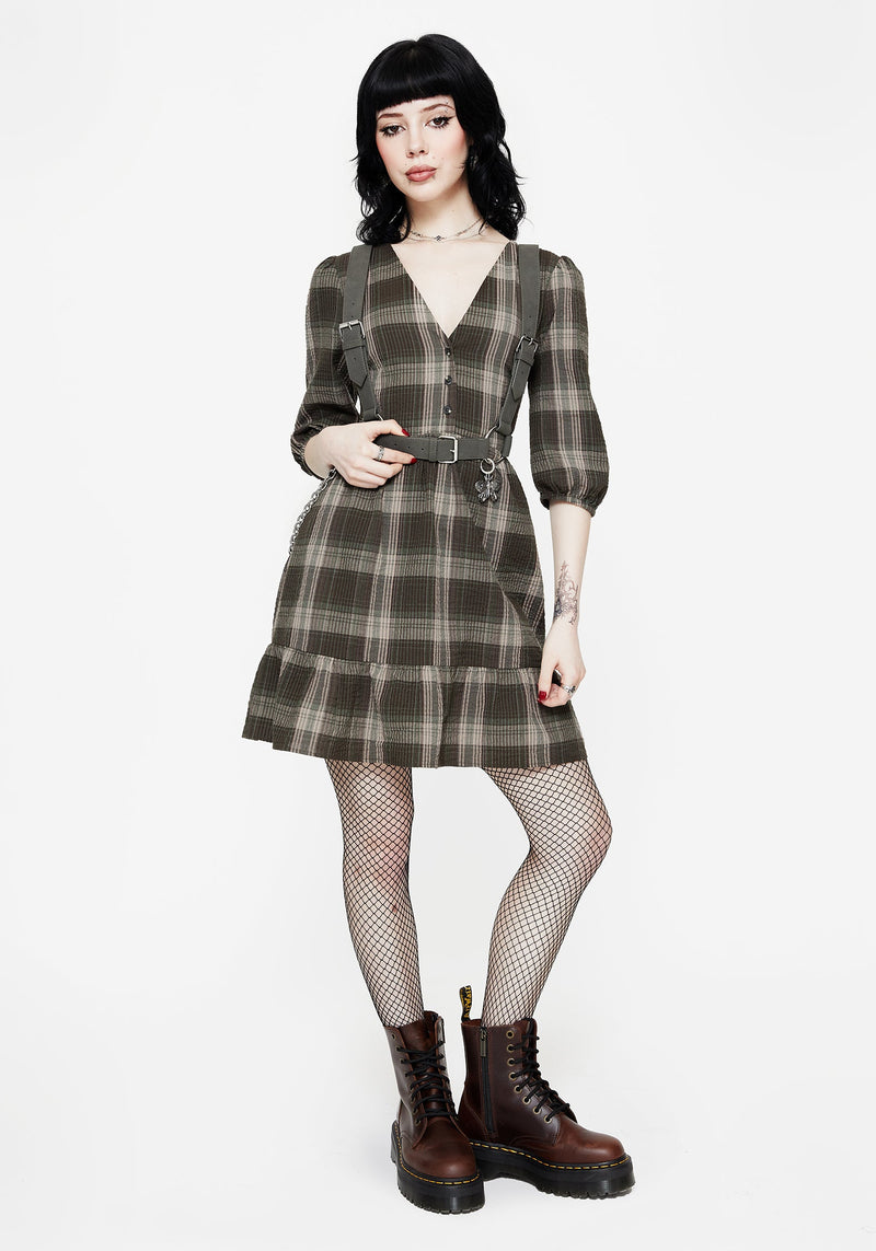 Clara Cotton Check Tiered Mini Smock Dress