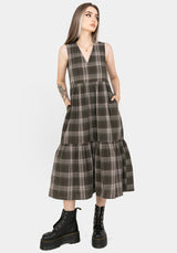 Clara Cotton Check Sleeveless Tiered Smock Midi Dress