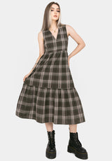 Clara Cotton Check Sleeveless Tiered Smock Midi Dress