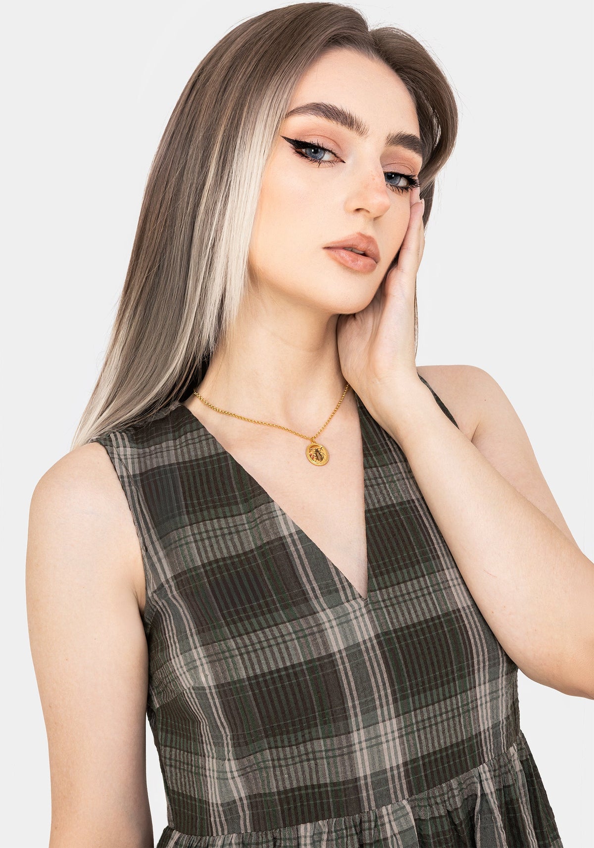 Clara Cotton Check Sleeveless Tiered Smock Midi Dress