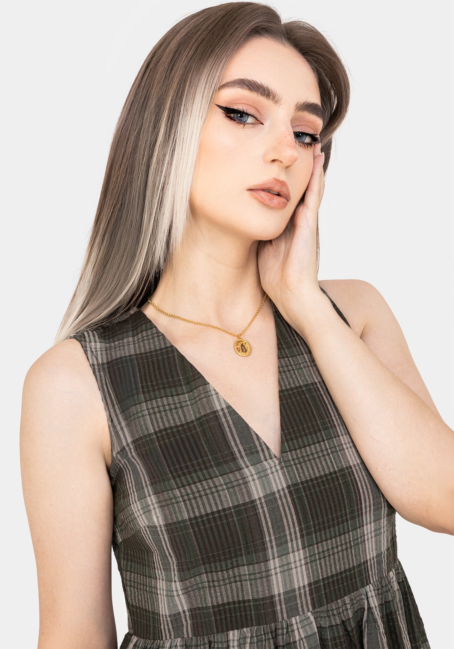 Clara Cotton Check Sleeveless Tiered Smock Midi Dress