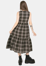 Clara Cotton Check Sleeveless Tiered Smock Midi Dress