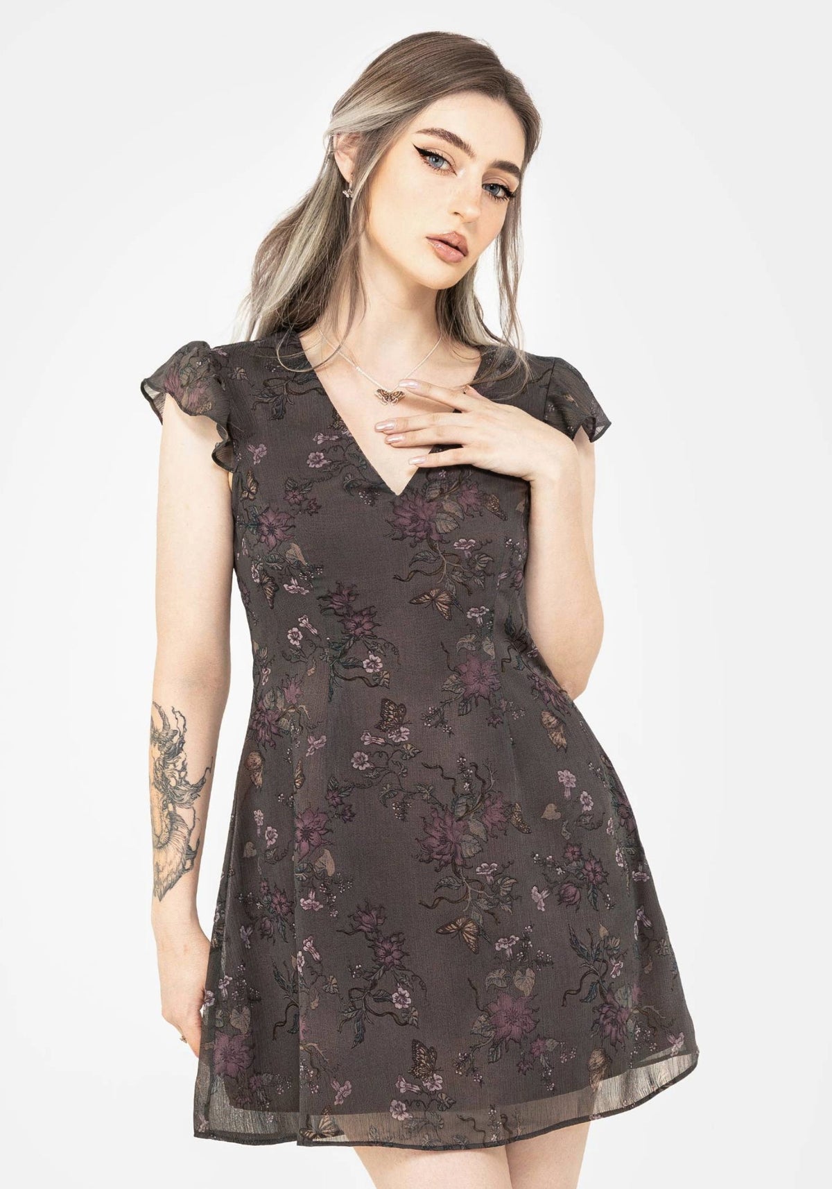 Arnora Chiffon Ruffle Detail Mini Dress