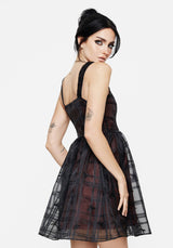 Sedona Organza Check Embroidered Mini Dress