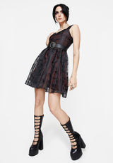 Sedona Organza Check Embroidered Mini Dress