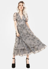 Vanessa Butterfly Print Organza Puff Sleeve Midaxi Dress