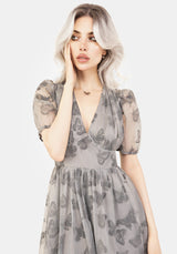 Vanessa Butterfly Print Organza Puff Sleeve Midaxi Dress