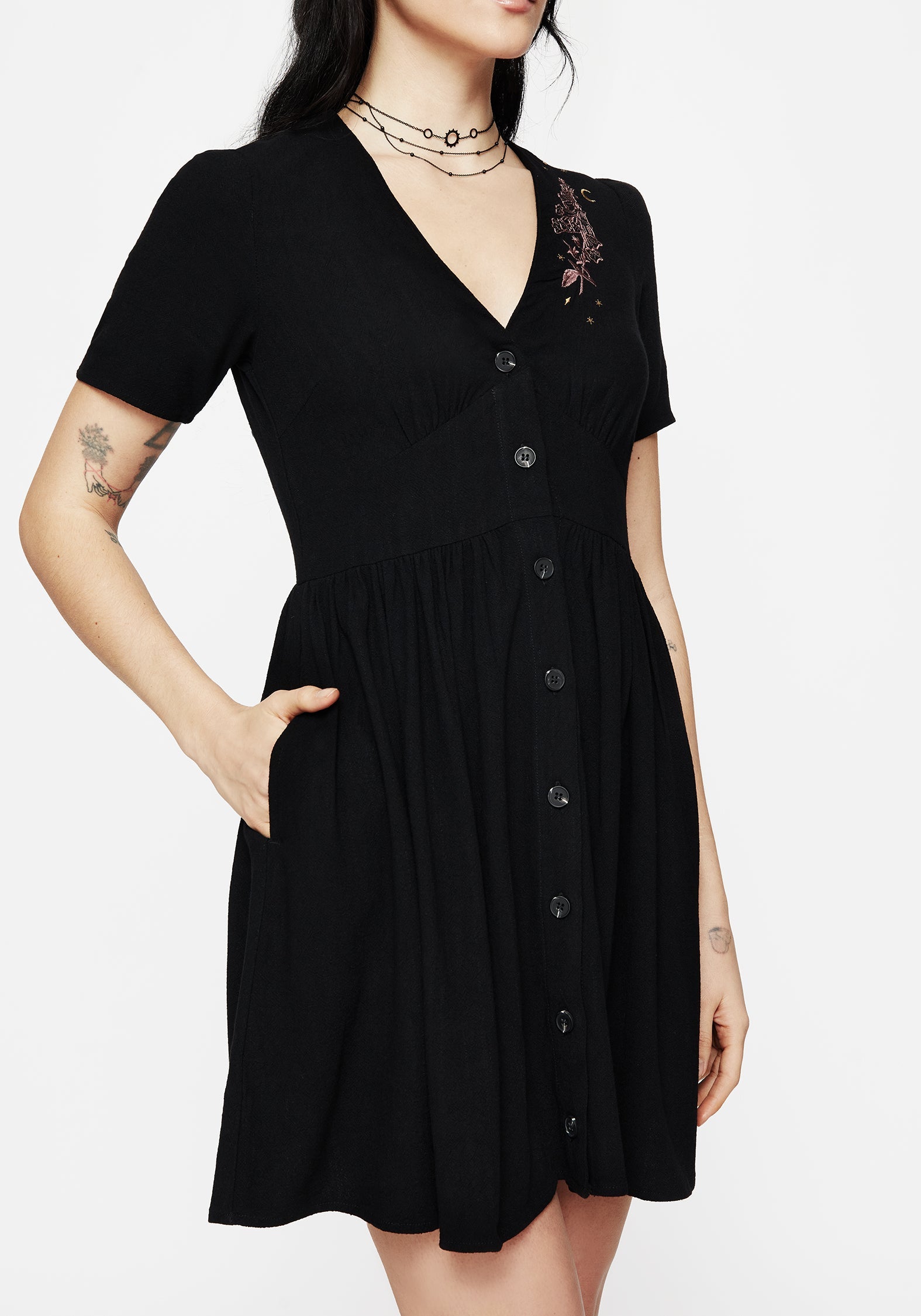 Foxglove V Neck Mini Dress