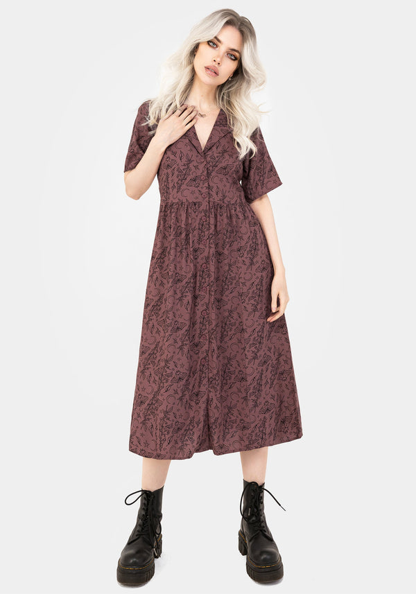 Roxana Moth Foxglove Button Down Midi Shirt Dress