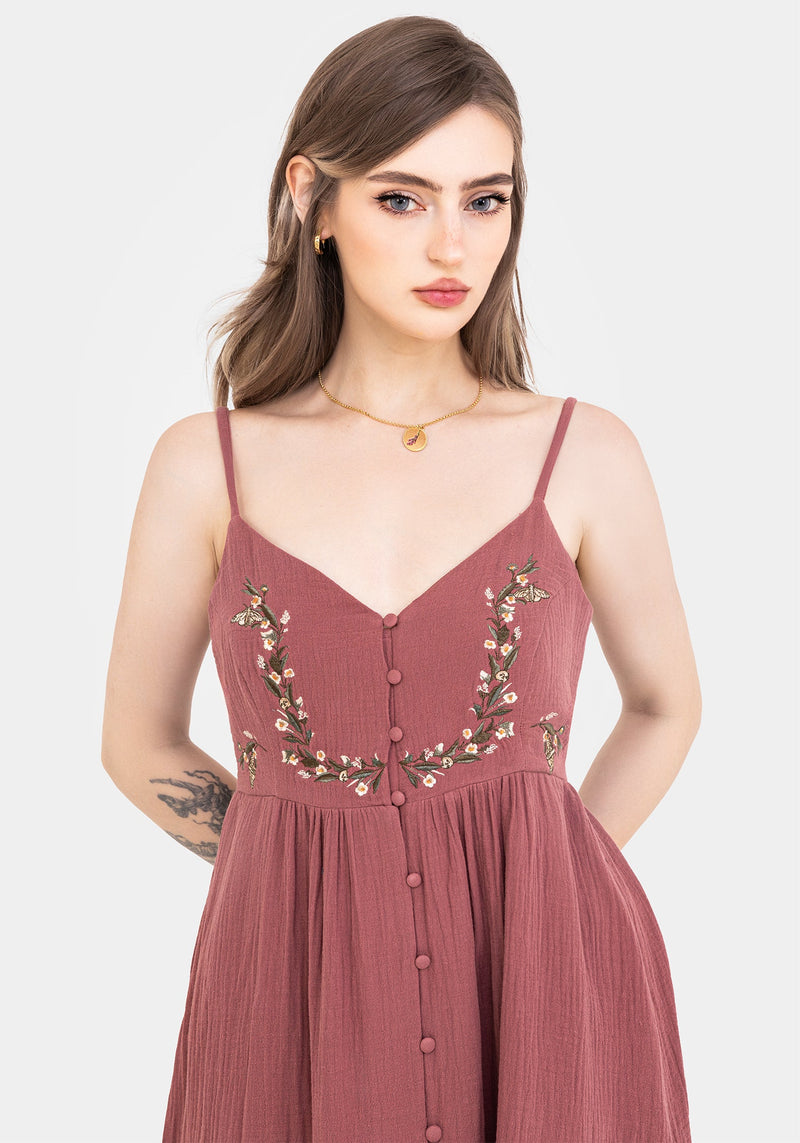Abundance Cotton Floral Embroidered Bodice Cami Midaxi Dress