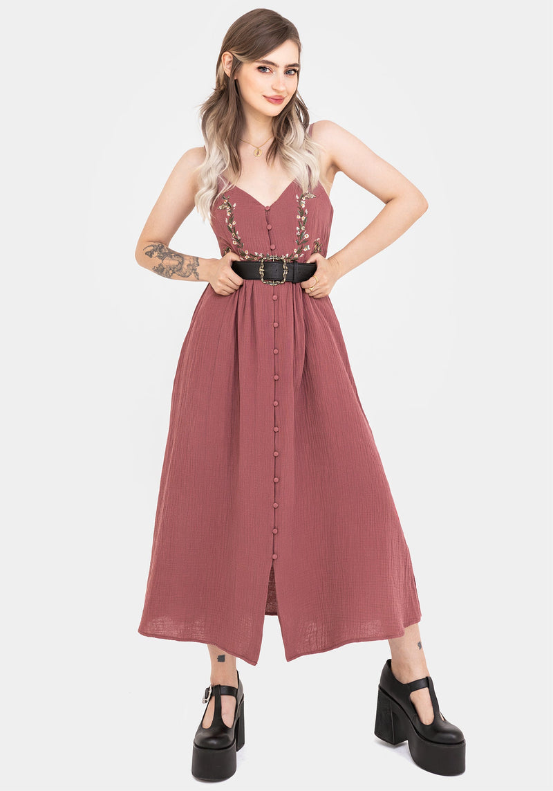 Abundance Cotton Floral Embroidered Bodice Cami Midaxi Dress