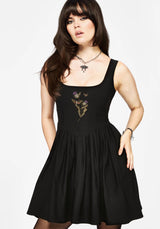 Despair Thistle Embroidered Corset Bodice Pleated Mini Dress