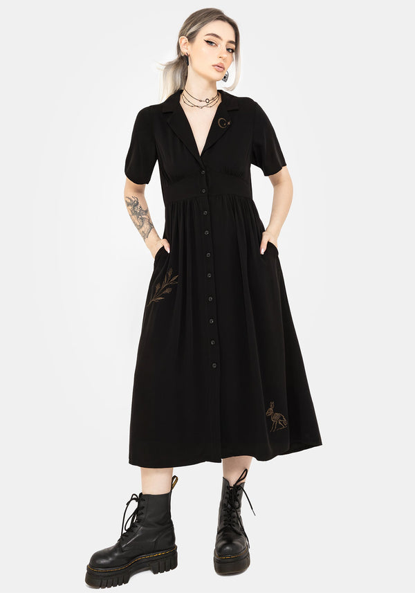 Hester Embroidered Button Up Midi Shirt Dress