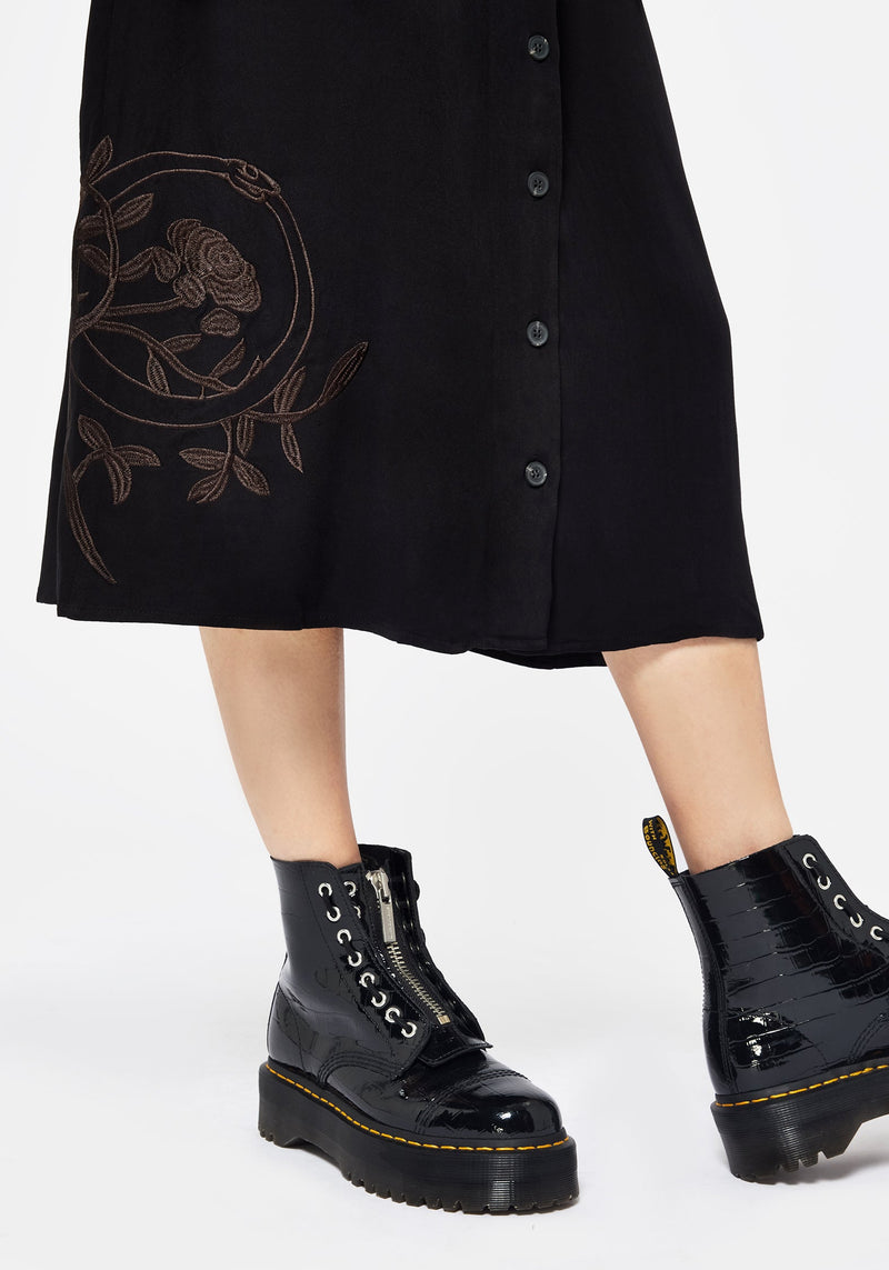 Fairfolk Floral Embroidery Tie Waist Button Down Midi Shirt Dress