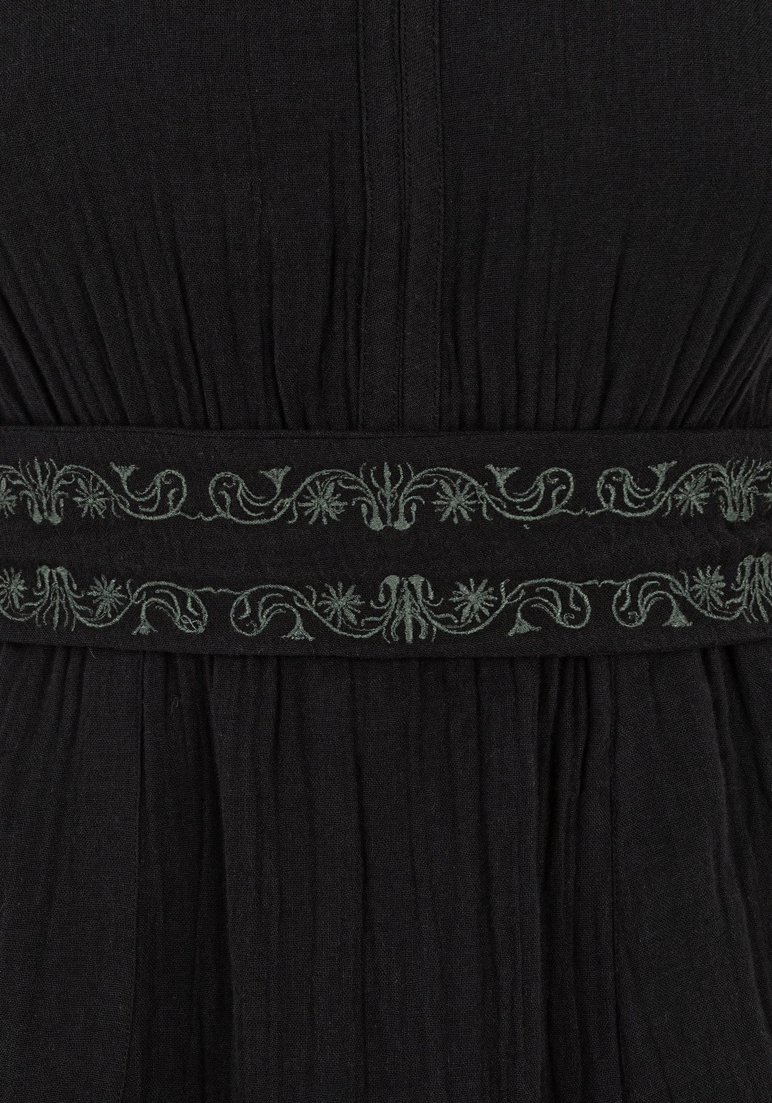 Poultice Embroidered Cotton Midi Dress - Black
