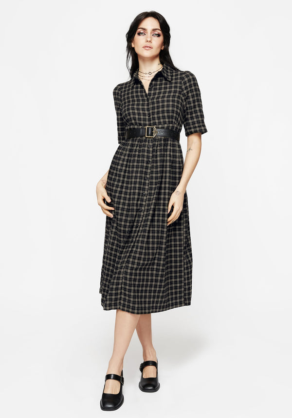 Terra Midi Smock Shirt Dress - Olive