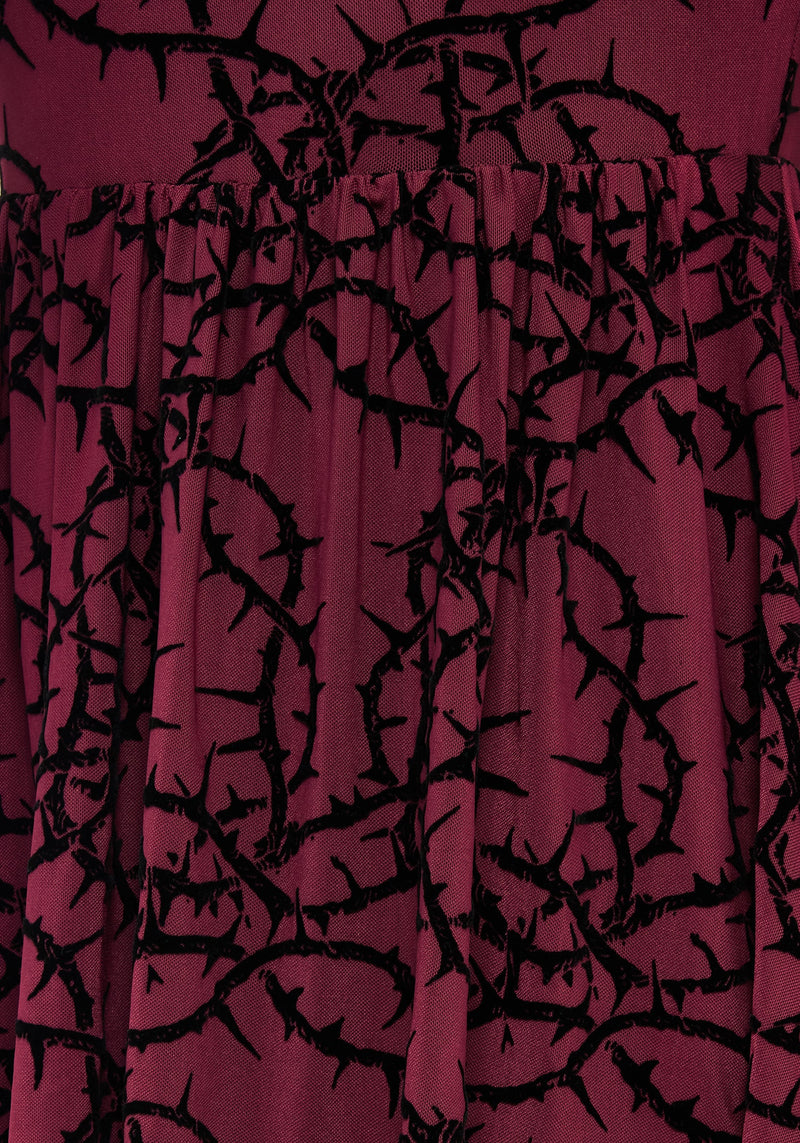 Prickle Thorn Print Mesh Puff Sleeve Mini Dress