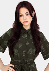 Callopistria Moth Print Mini Shirt Dress - Green