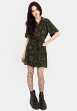 Callopistria Moth Print Mini Shirt Dress - Green