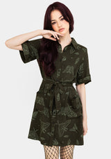 Callopistria Moth Print Mini Shirt Dress - Green