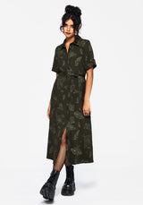 Callopistria Moth Print Midi Shirt Dress - Green