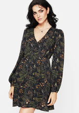 Wither Fern Print Balloon Sleeve Mini Dress
