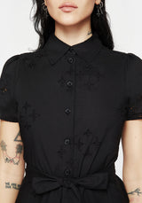 Crux Broderie Cotton Belted Mini Shirt Dress