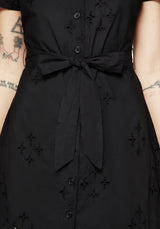 Crux Broderie Cotton Belted Mini Shirt Dress