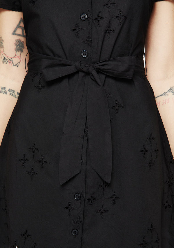 Crux Broderie Cotton Belted Mini Shirt Dress