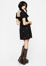 Copia Motte Bestickt Puffärmel Ärmel Mini Kleid