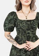 Bashe Cotton Puff Sleeve Playsuit - Green