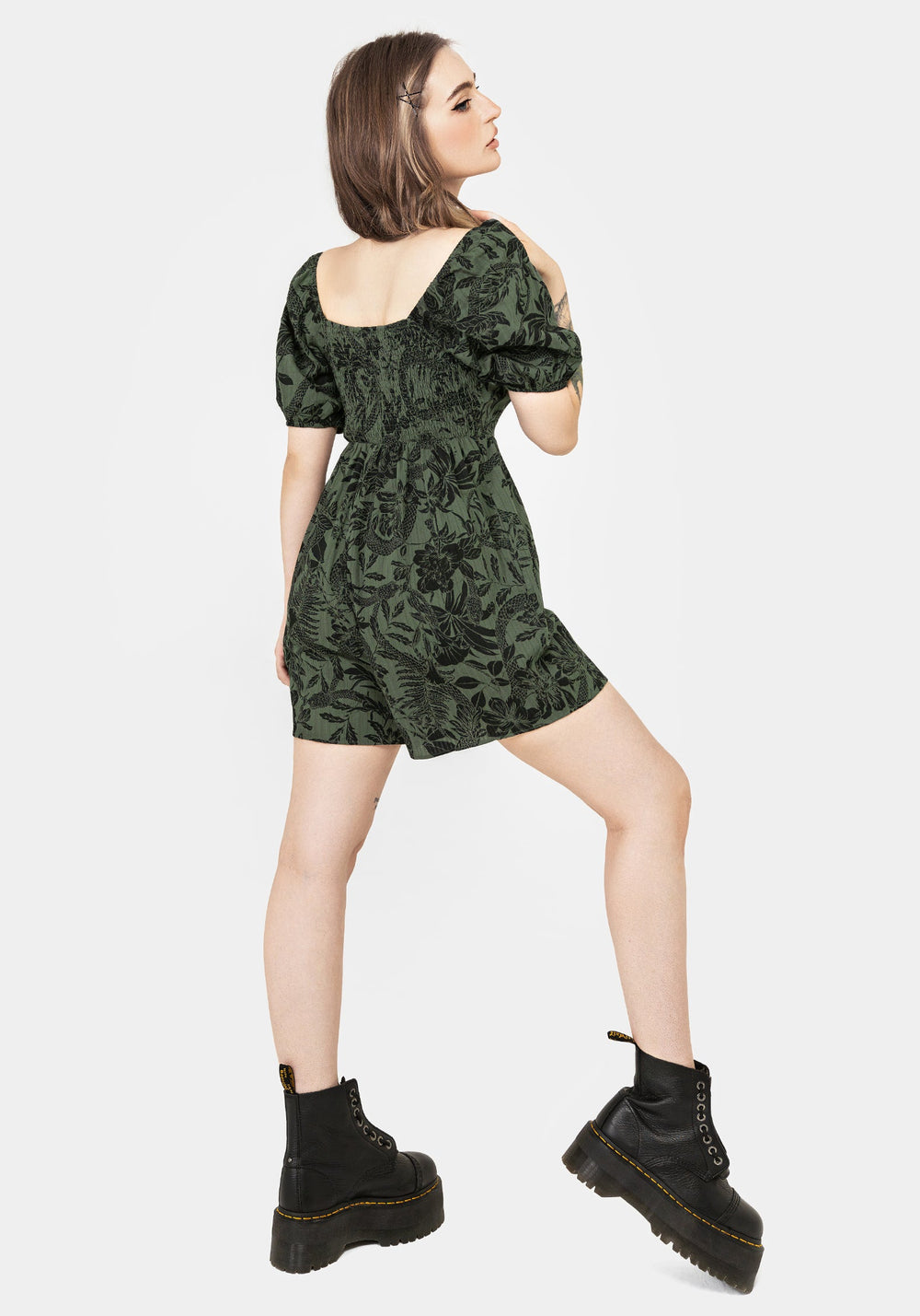 Bashe Cotton Puff Sleeve Playsuit - Green – Disturbia