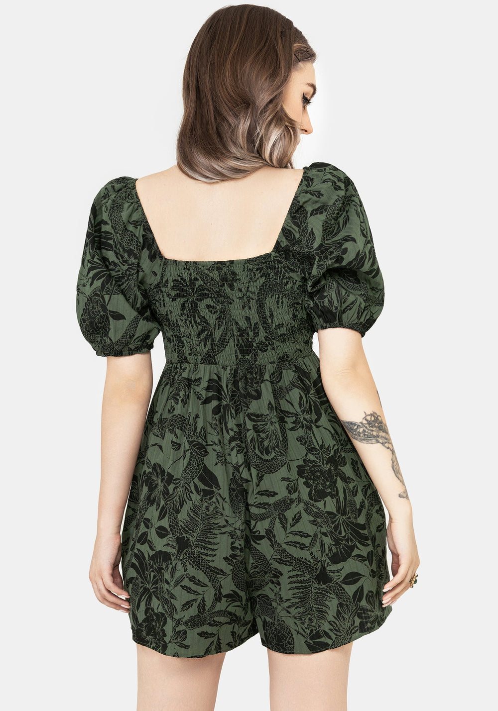 Bashe Cotton Puff Sleeve Playsuit - Green – Disturbia