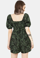 Bashe Cotton Puff Sleeve Playsuit - Green