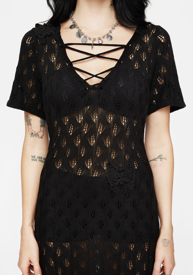 Elnora Moth Crochet Knit Maxi Dress