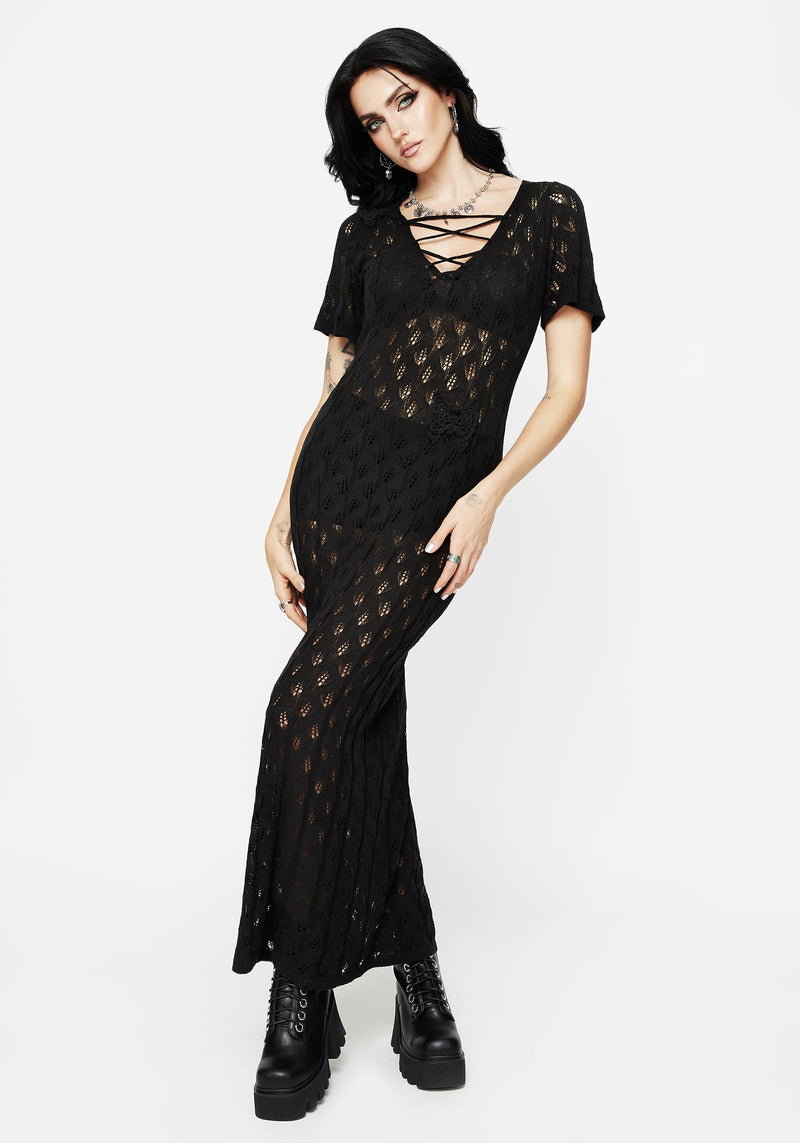Elnora Moth Crochet Knit Maxi Dress