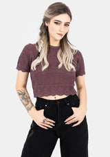 Hooked Pointelle Short Sleeve Crop Top - Purple