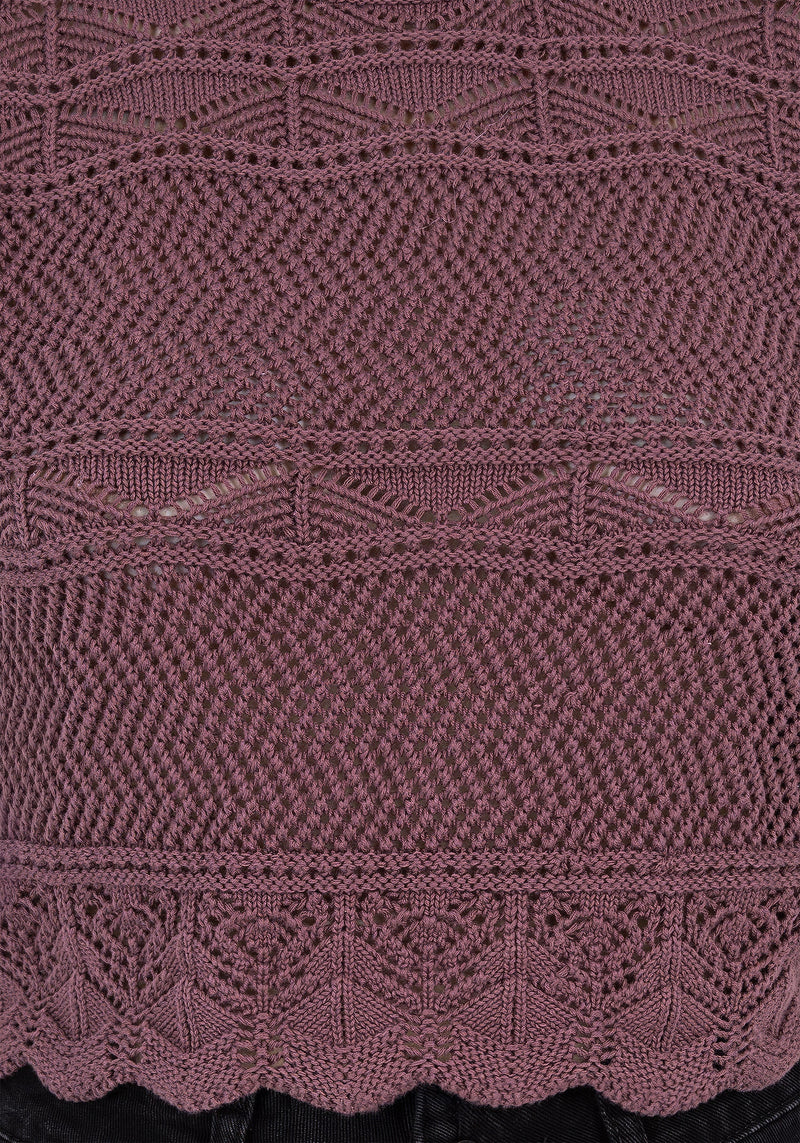 Hooked Pointelle Short Sleeve Crop Top - Purple