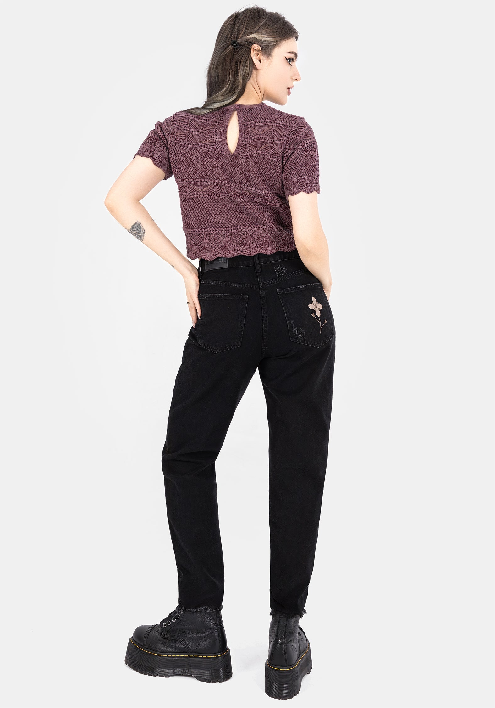 Hooked Pointelle Short Sleeve Crop Top - Purple