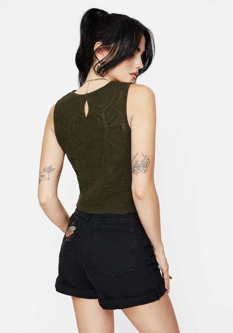 Tulip Jacquard Knit Crop Top