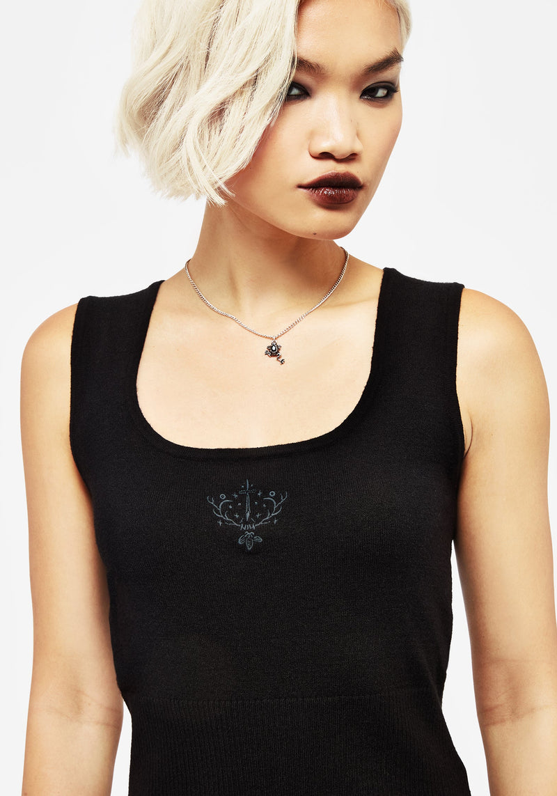 Elen Embroidered Rib Sleeveless Knit Top