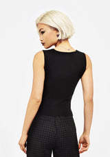 Elen Embroidered Rib Sleeveless Knit Top