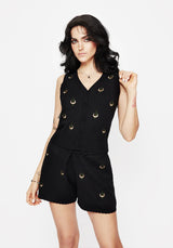 Liana Moon Leaf Embroidered Button Up Knit Vest