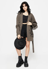 Iris Flare Sleeve Longline Fringe Knit Cardigan