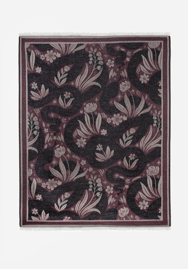 Deception Floral Snake Woven Blanket - Purple