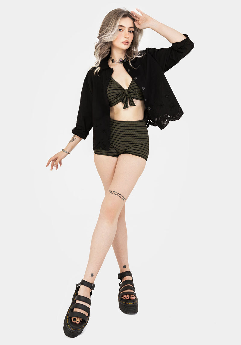 Mire Stripe High Waist Swim Shorts