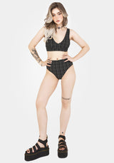 Slate Textured Check Bikini Top
