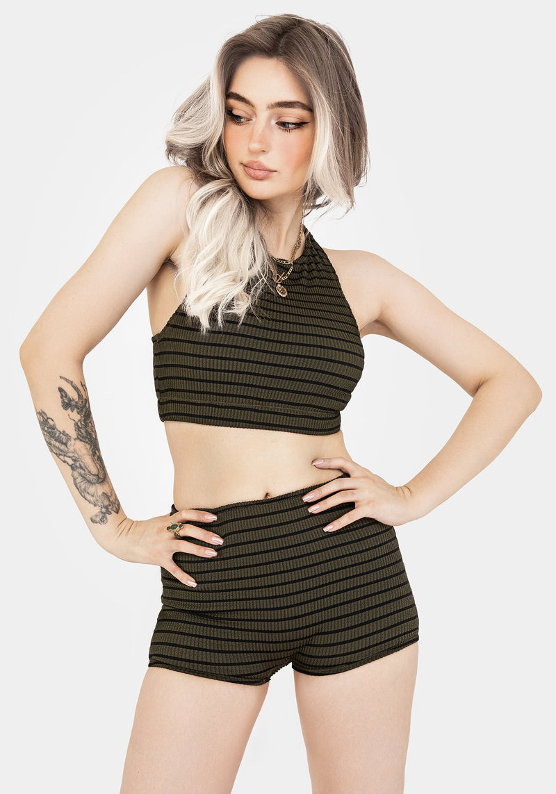 Mire Stripe High Waist Swim Shorts