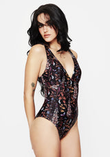 Foxglove Floral Print Plunge Swimsuit