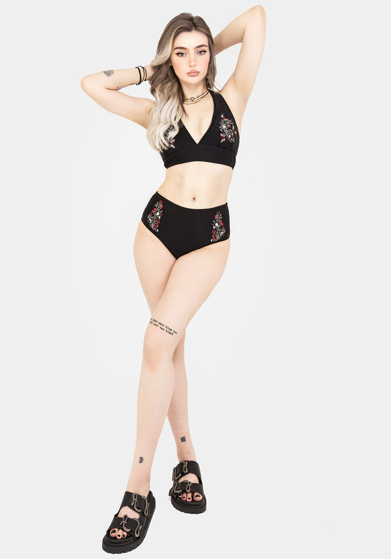 Copia Floral Embroidered Halter Bikini Top